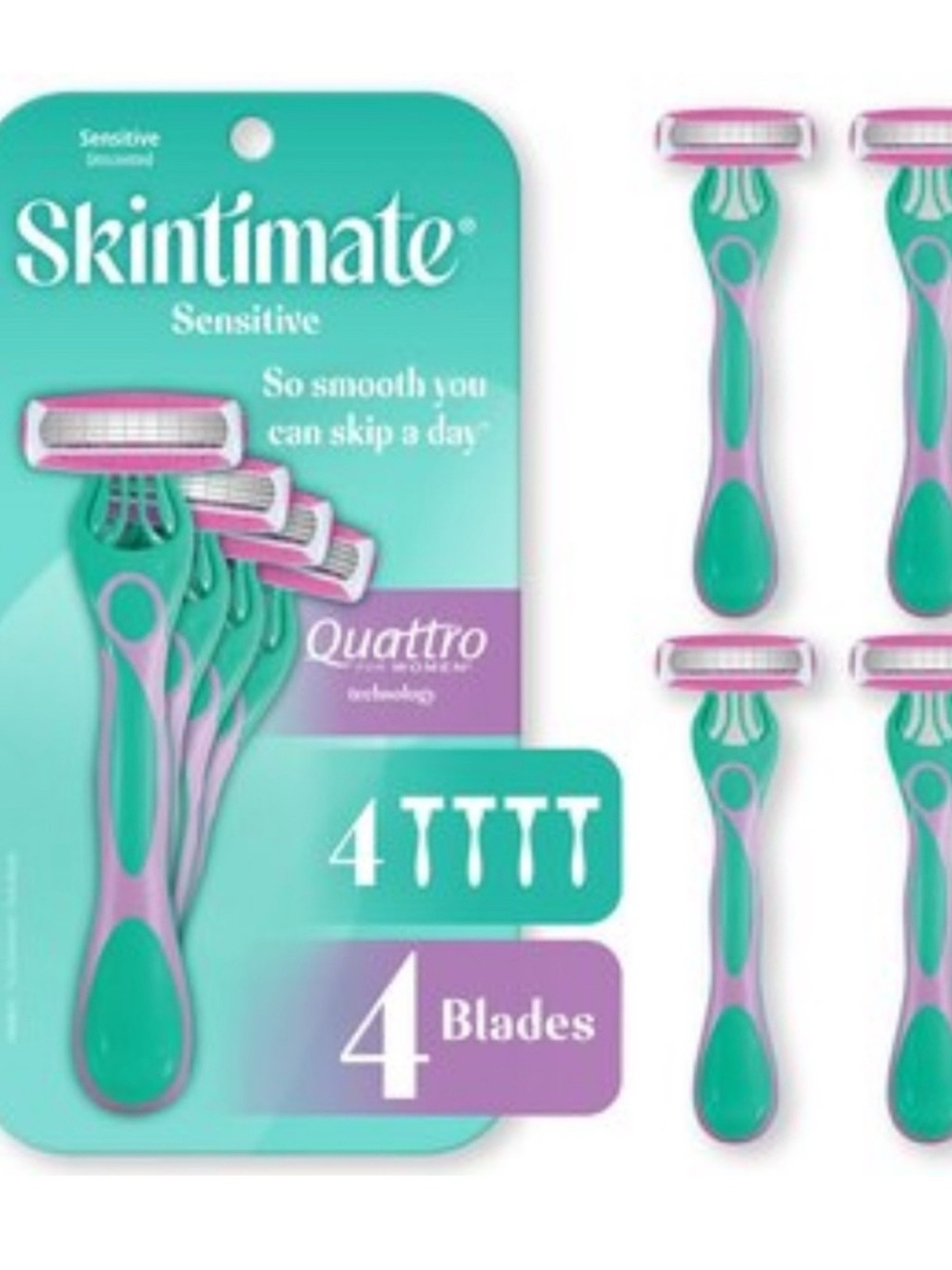 Skintimate Sensitive Quattro 4-Blade Razor - Teal & Pink
